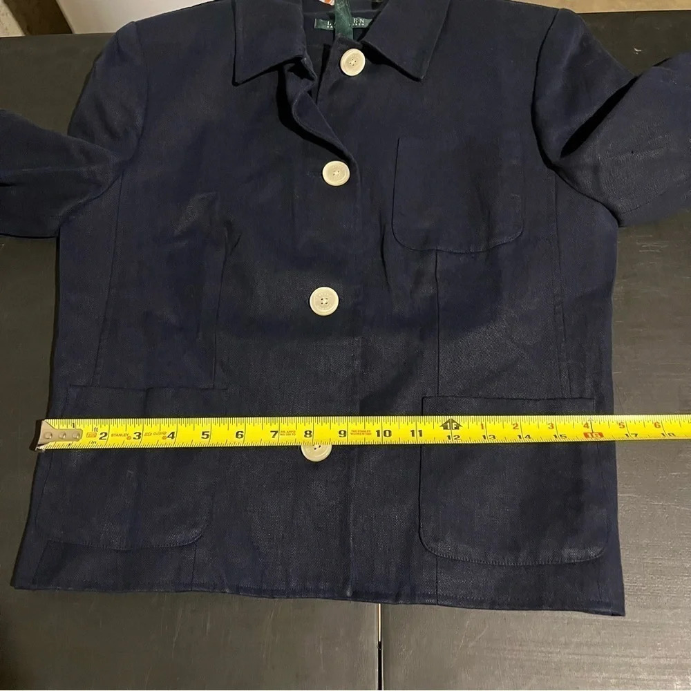 Lauren Ralph Lauren Women's Navy Blue 100% Linen Lined Blazer Size 8 Nautical - Picture 7 of 9